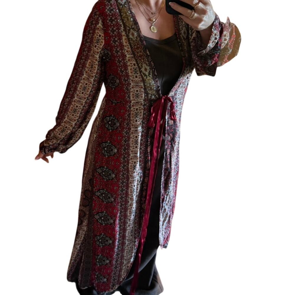 Aratta Silent Journey XL Boho Patchwork Duster Kimono 100% Silk Velvet Burnout